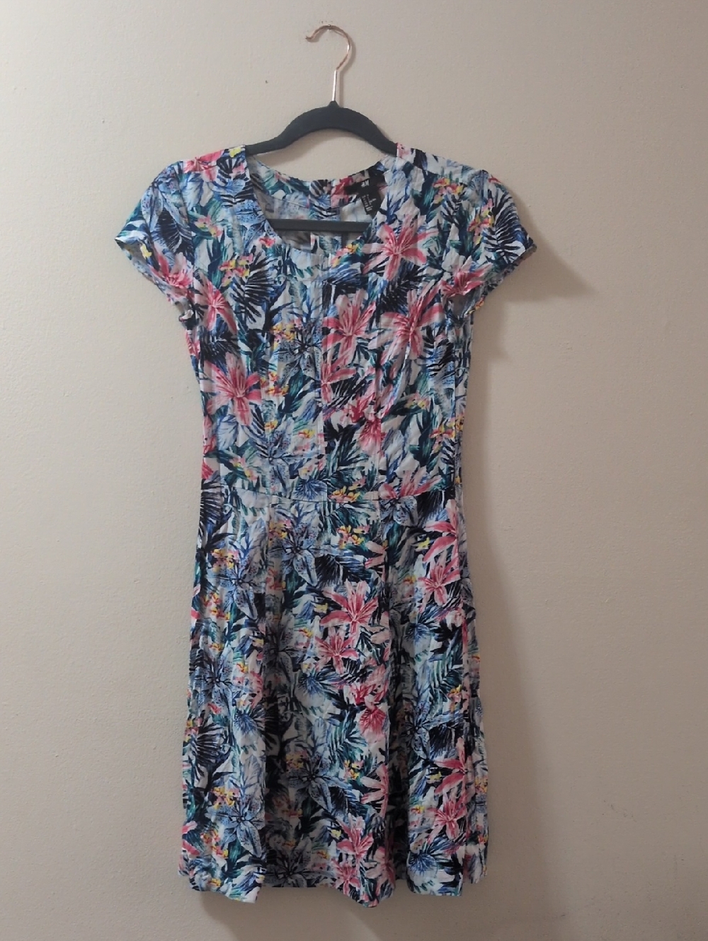 H&M Floral A Line Dress in Pink and Blue